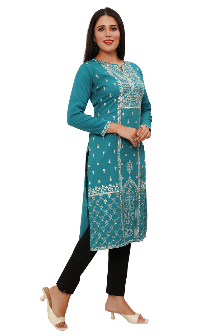 Turquoise long indian kurtis for women