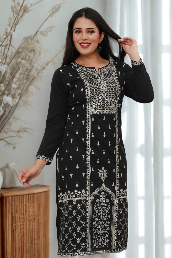 Indian Kurtis for Women Long Tunic Top Kurta (Black)