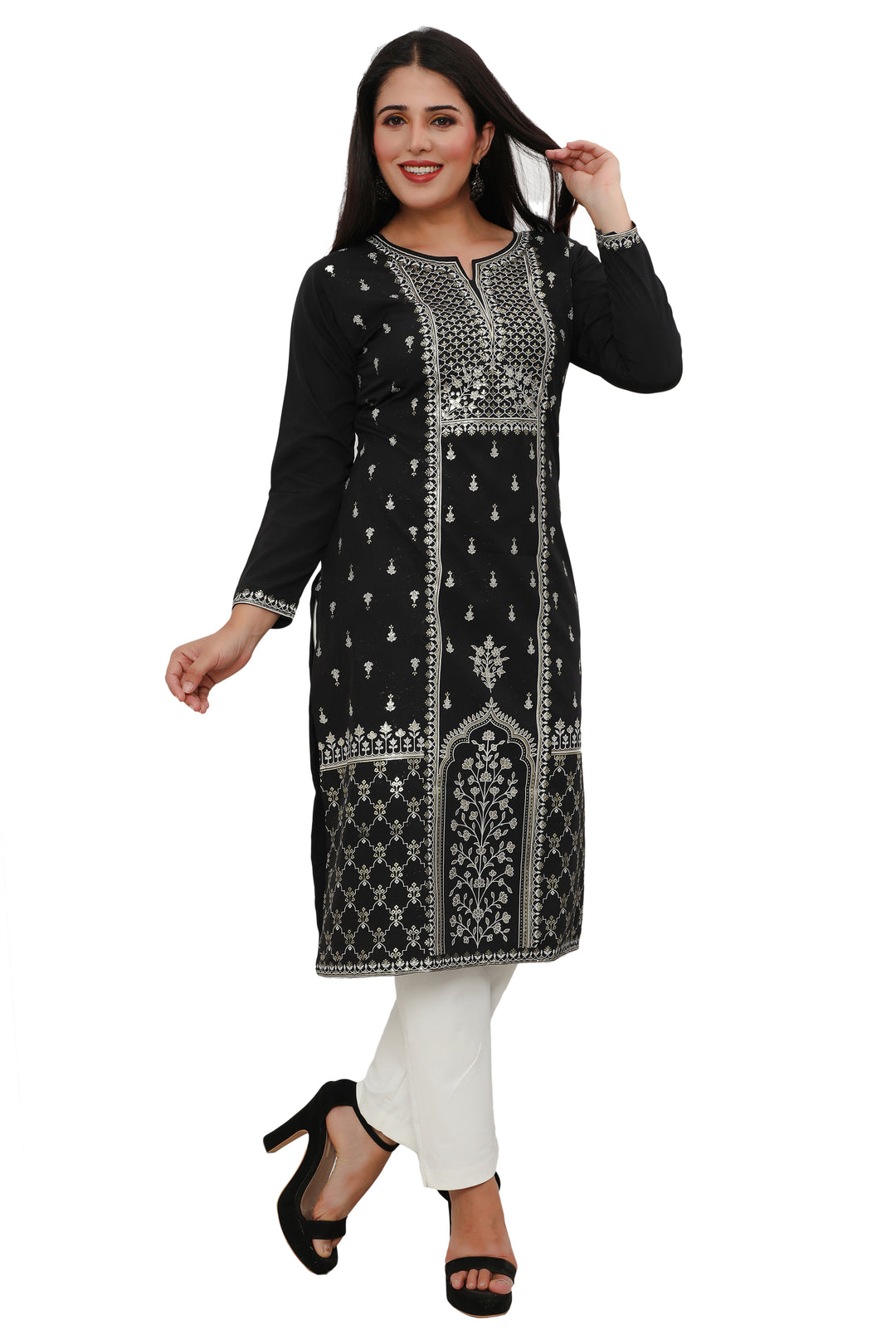 Black long indian kurtis for women
