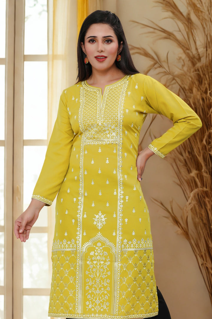 Indian Kurtis for Women Long Tunic Top Kurta (Yellow)