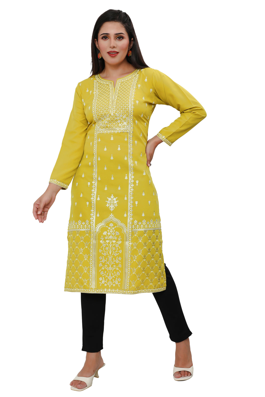 Yellow long indian kurtis for women