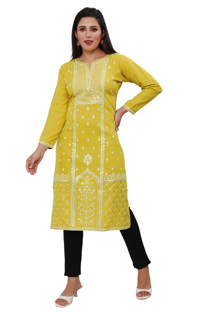 Yellow long indian kurtis for women