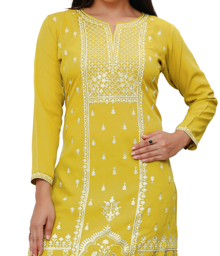 Yellow long indian kurtis for women