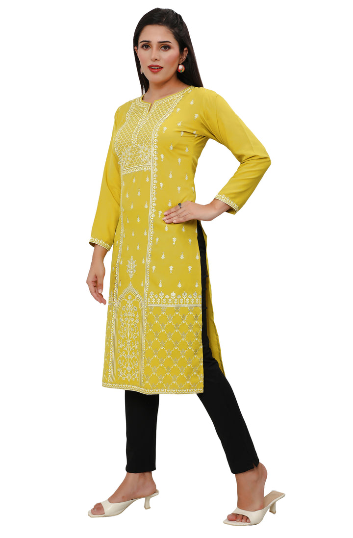 Yellow long indian kurtis for women
