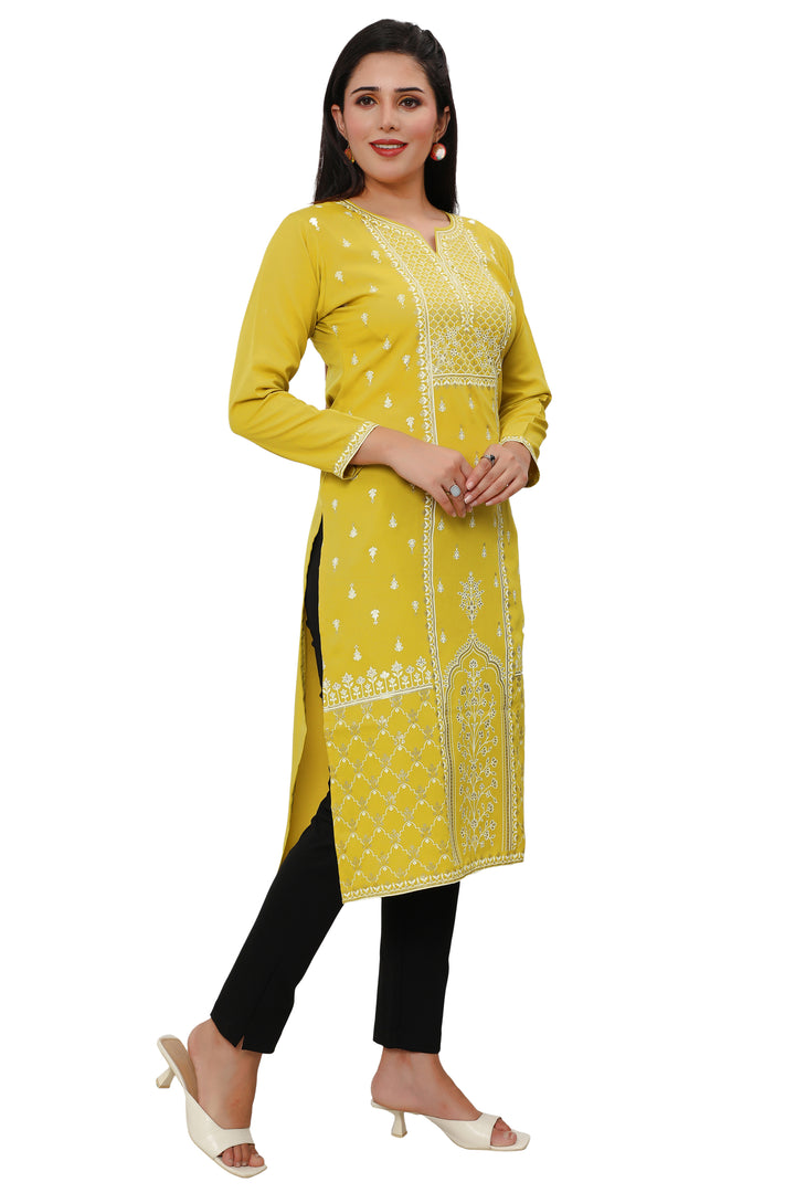 Yellow long indian kurtis for women