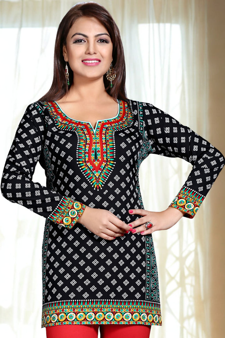 Trendy Black India Kurta Online - Stylish Short Kurti for Women