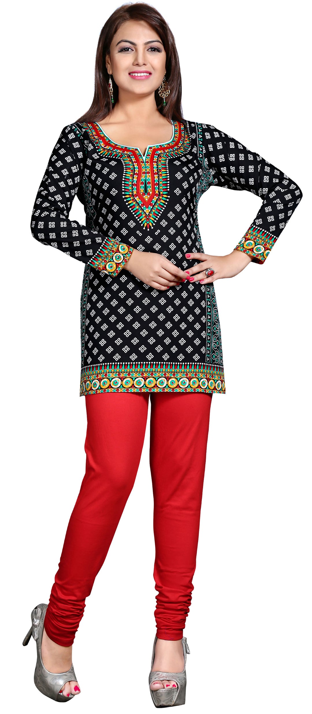 Black printed short kurta for women
