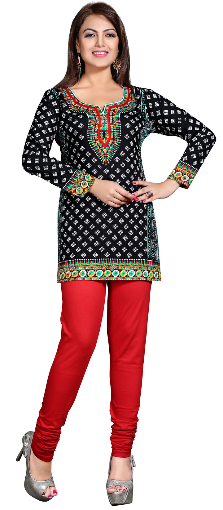 Black printed short kurta for women