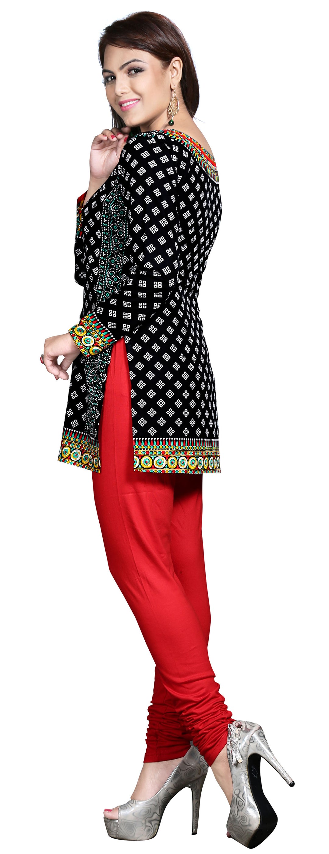 Black printed short kurta for women