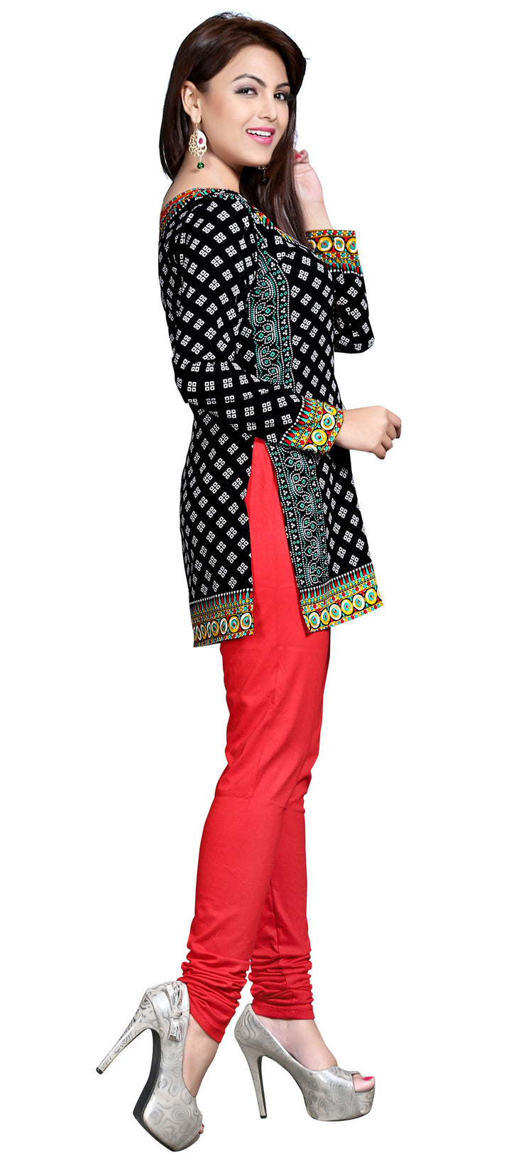 Black printed short kurta for women