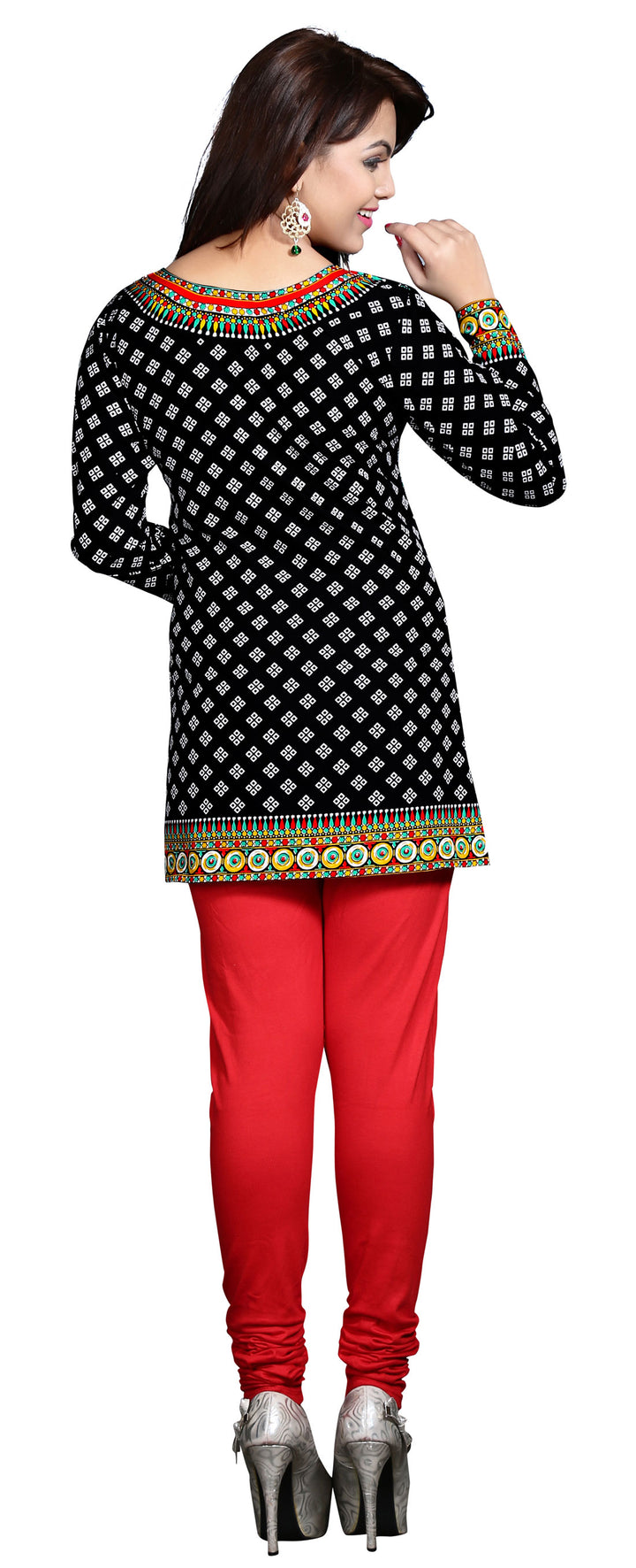 Black printed short kurta for women