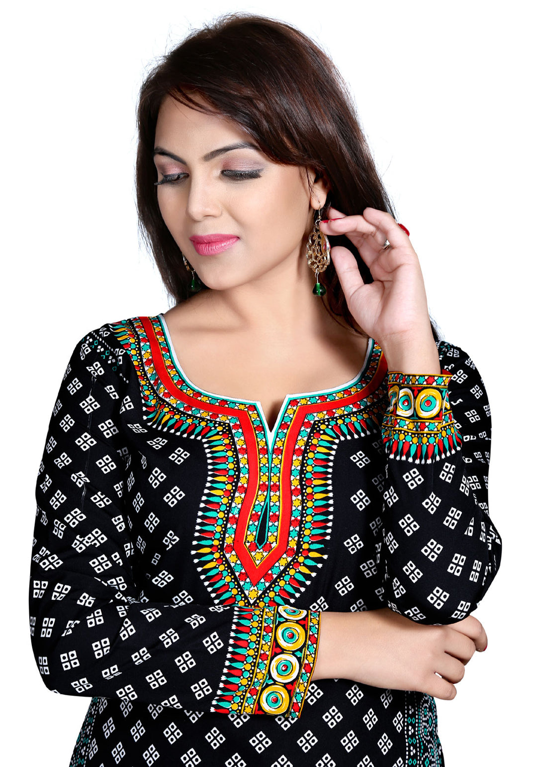 Black printed short kurta for women