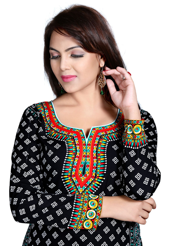 Black printed short kurta for women