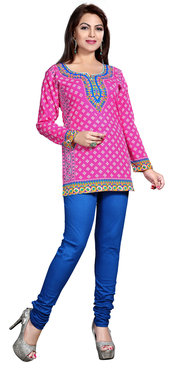 Pink printed short kurta for women