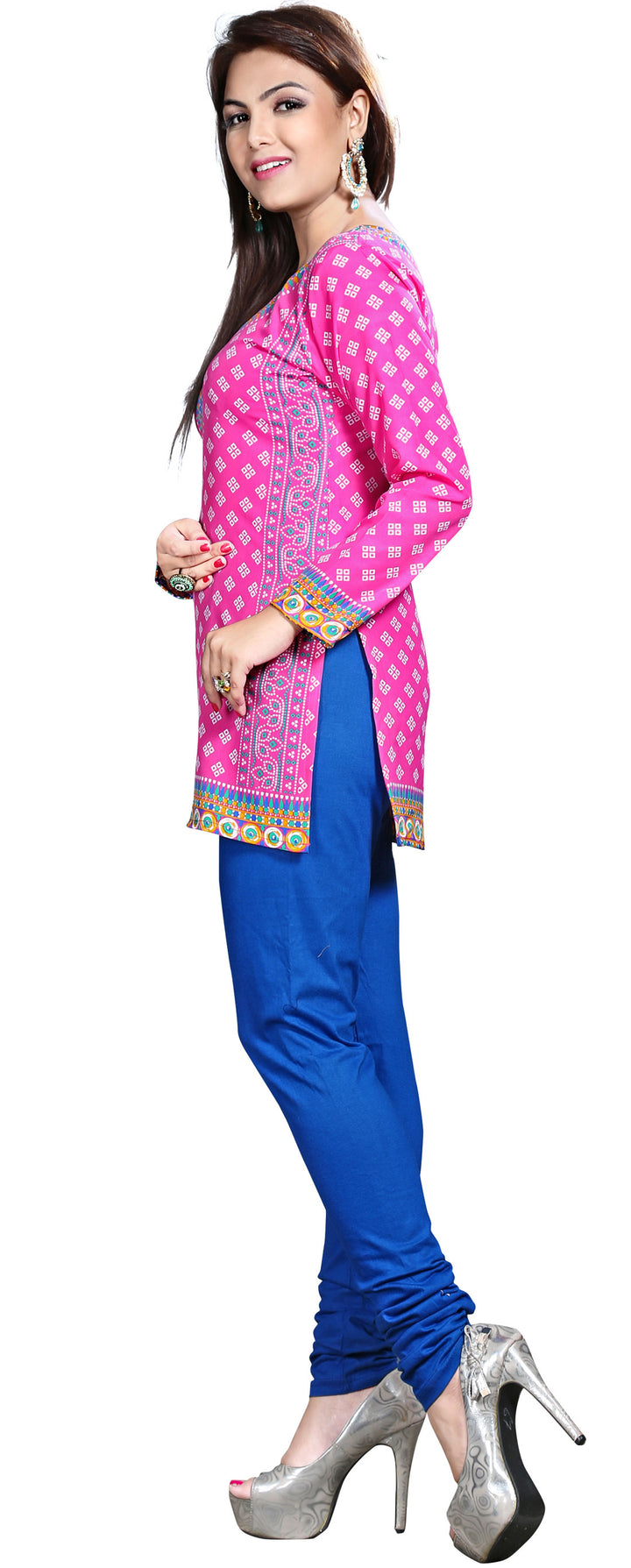 Pink printed short kurta for women