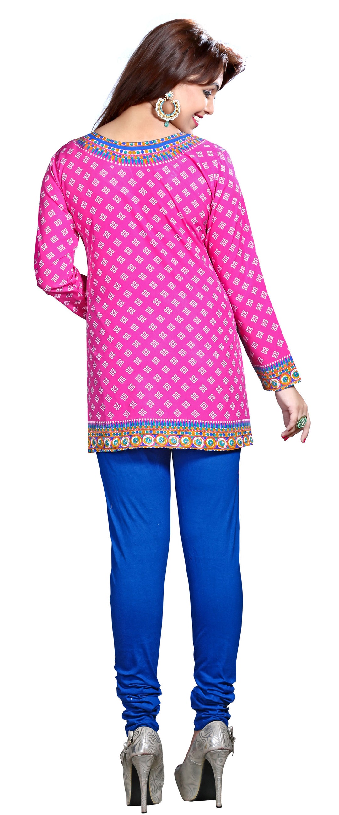 Pink printed short kurta for women