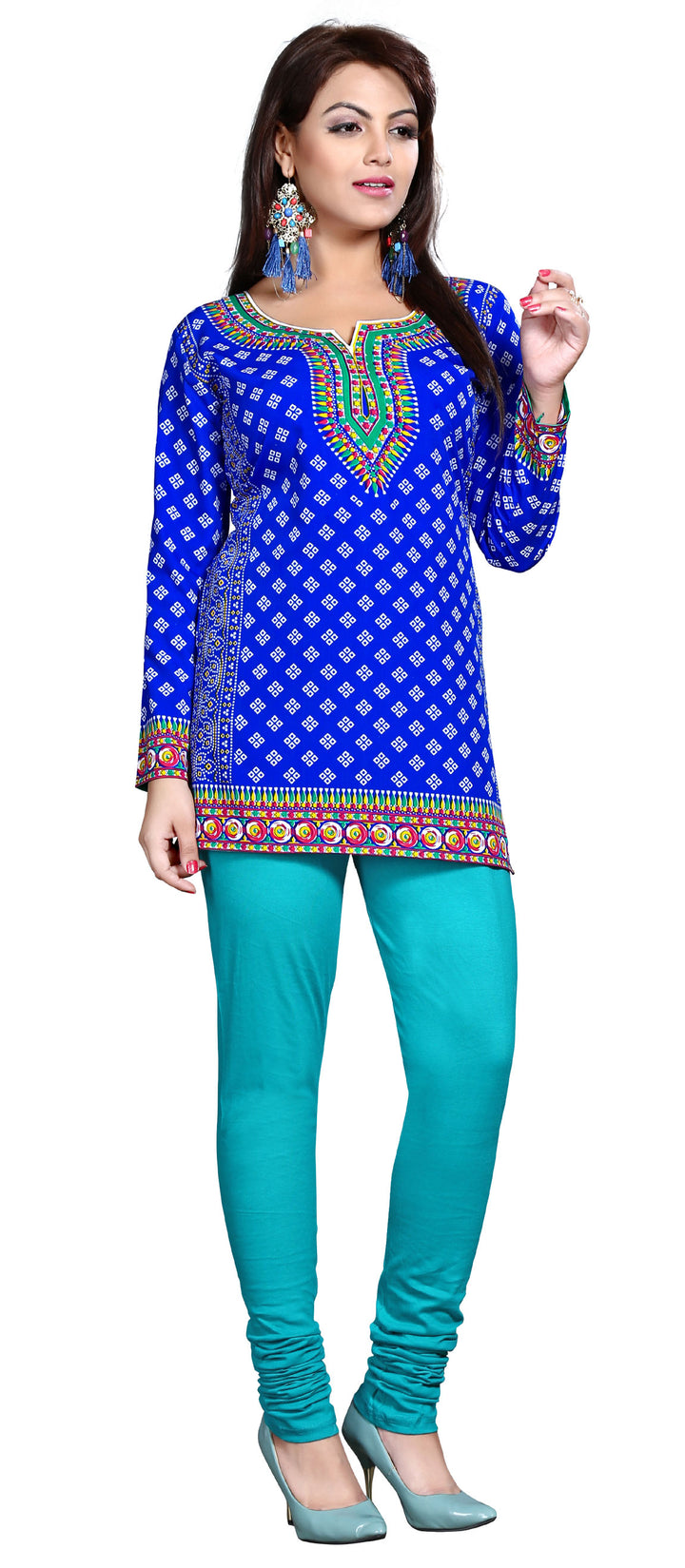 Blue printed short kurta for women