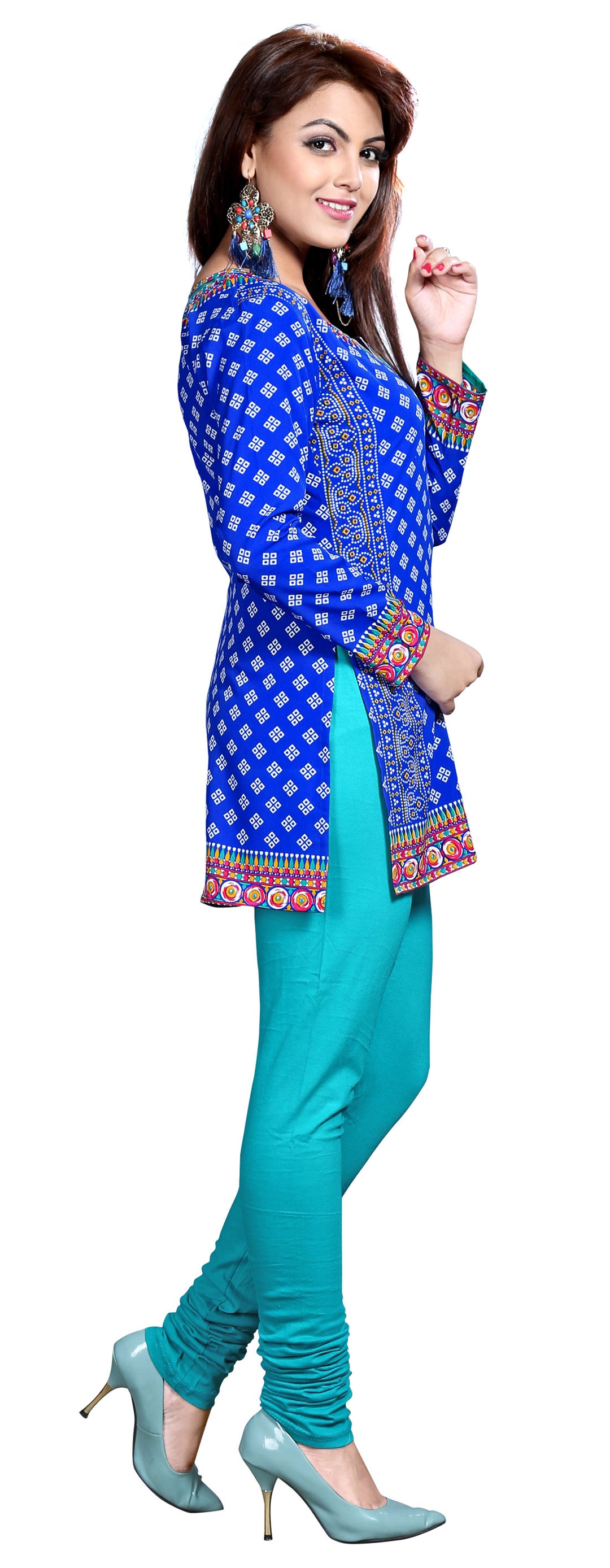 Blue printed short kurta for women