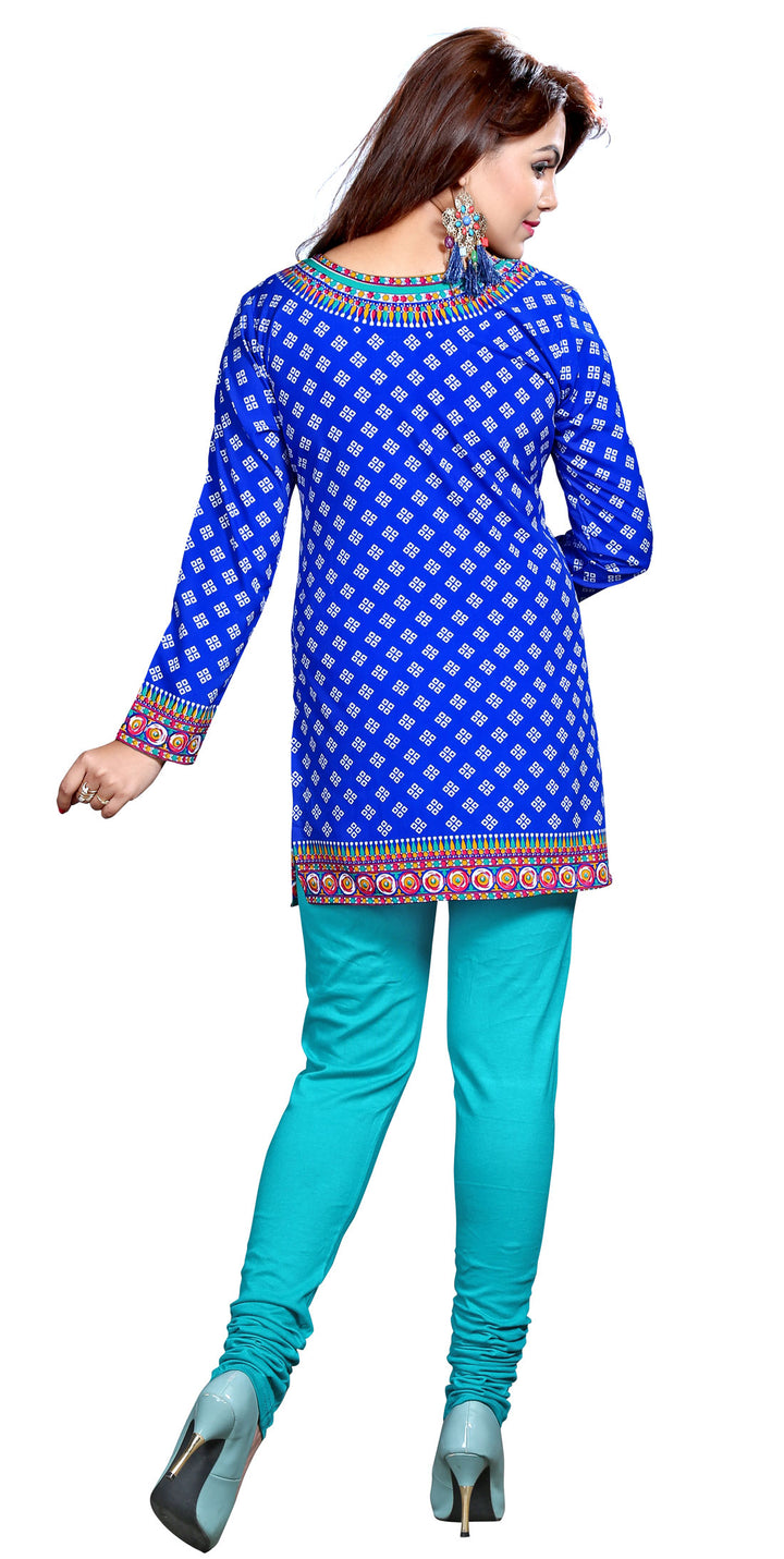 Blue printed short kurta for women