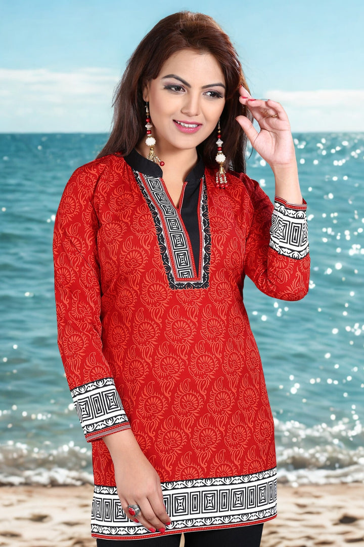 Chic Red India Kurti Online - Stylish Short Kurti for Women