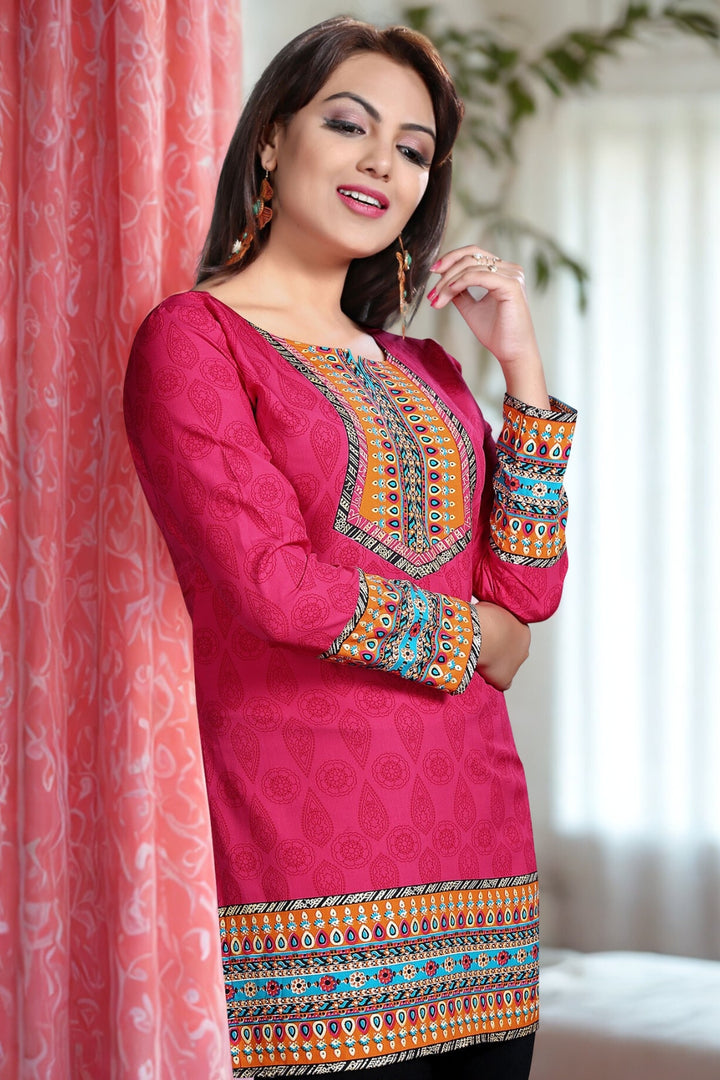 Vibrant Pink Indian Tunics - Stylish Short Kurti for Women