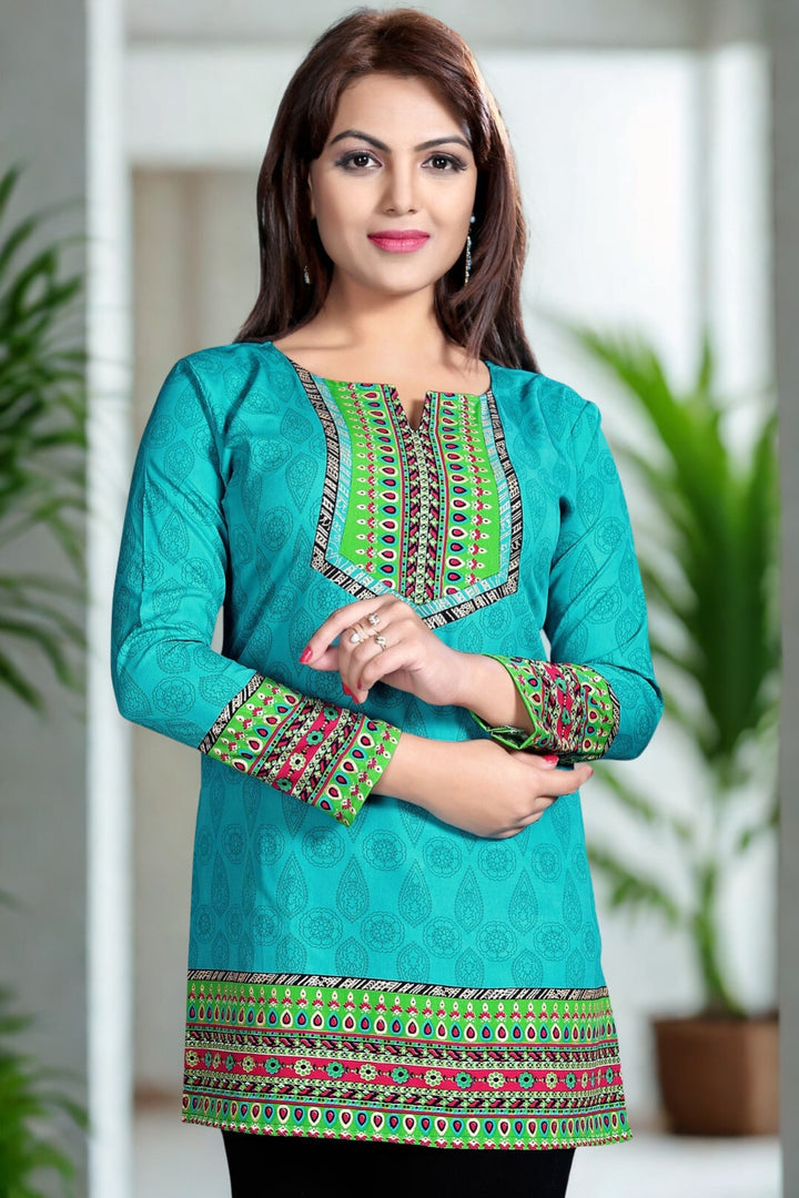 Vibrant Green India Kurti Online - Stylish Short Kurti for Women