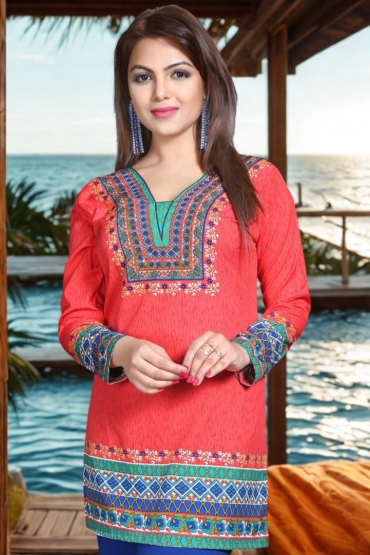 Vibrant Red Kurti Top - Stylish Short Kurti for Women