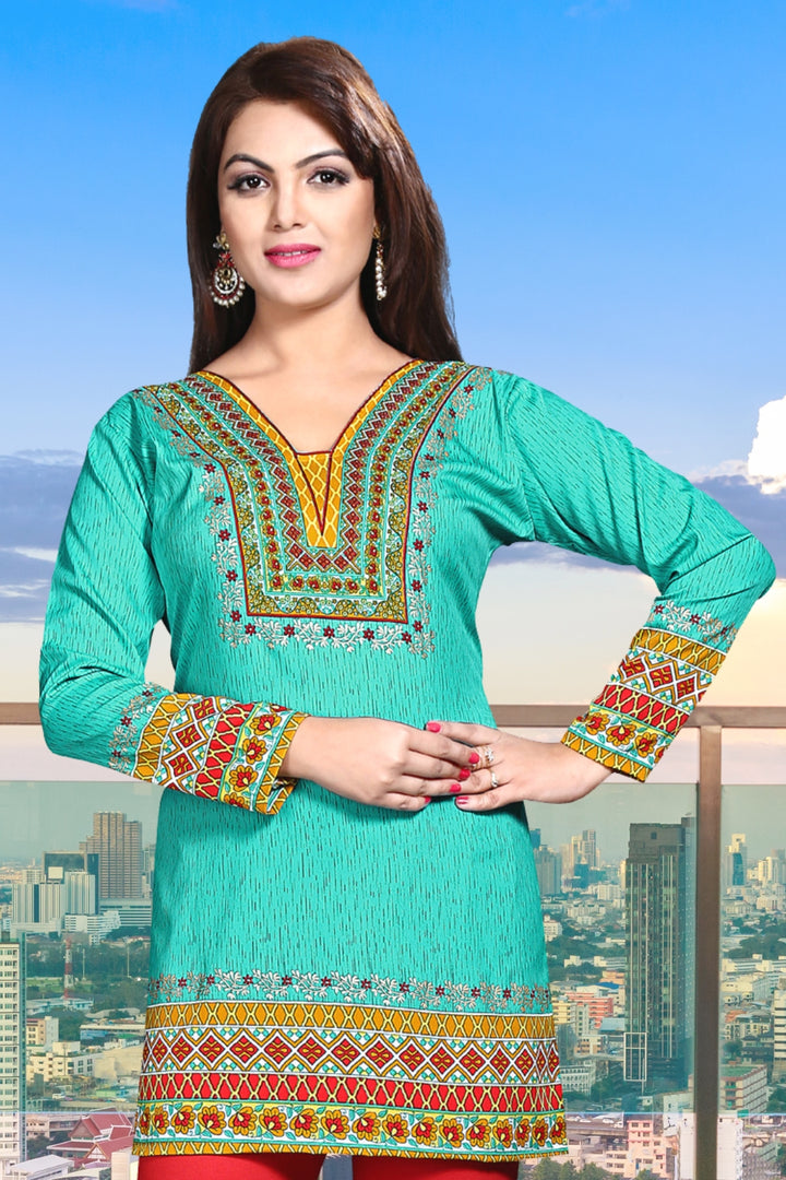 Vibrant Green Indian Kurtis - Stylish Short Kurti for Women