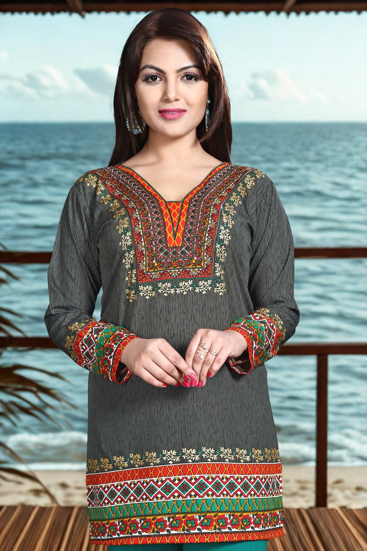 Elegant Grey Indian Kurti Tops - Stylish Short Kurti for Women