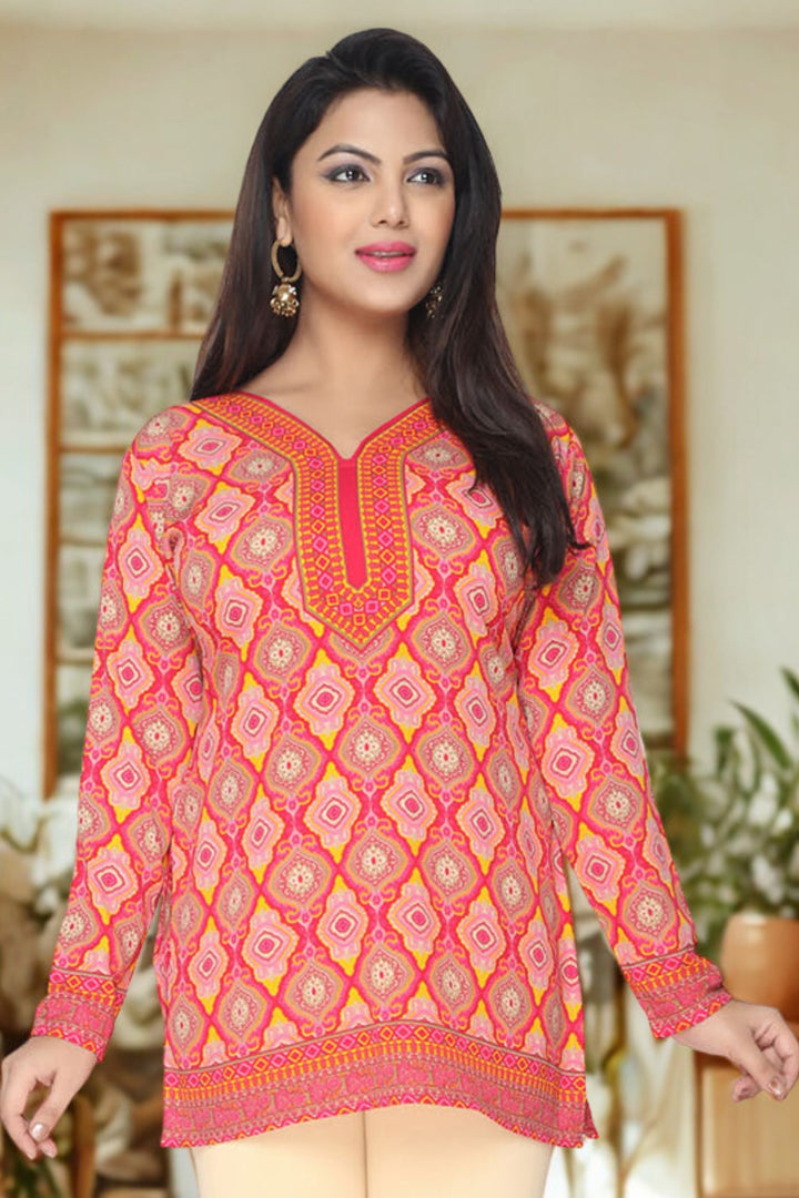 Indian Kurtis for Women - Short Indian Tunic Tops (Red)