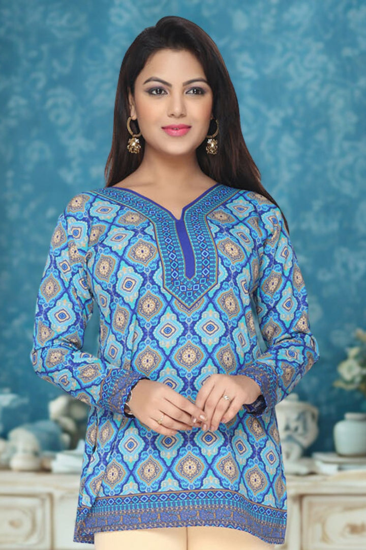 Indian Kurtis for Women - Short Indian Tunic Tops (Blue)