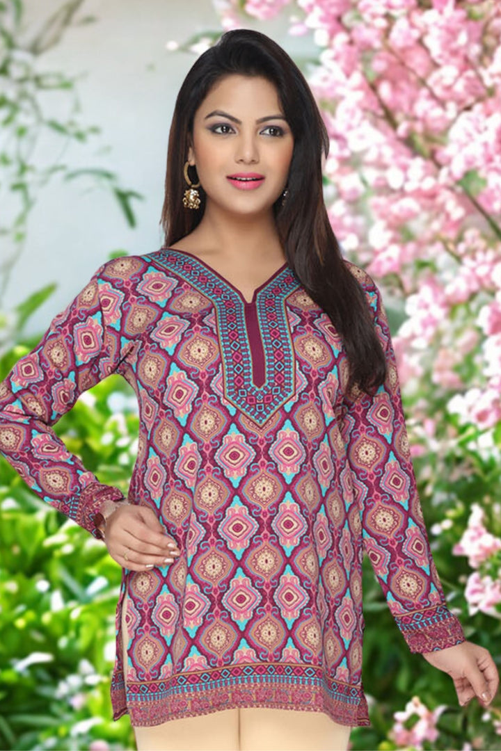 Indian Kurtis for Women - Short Indian Tunic Tops (Purple)