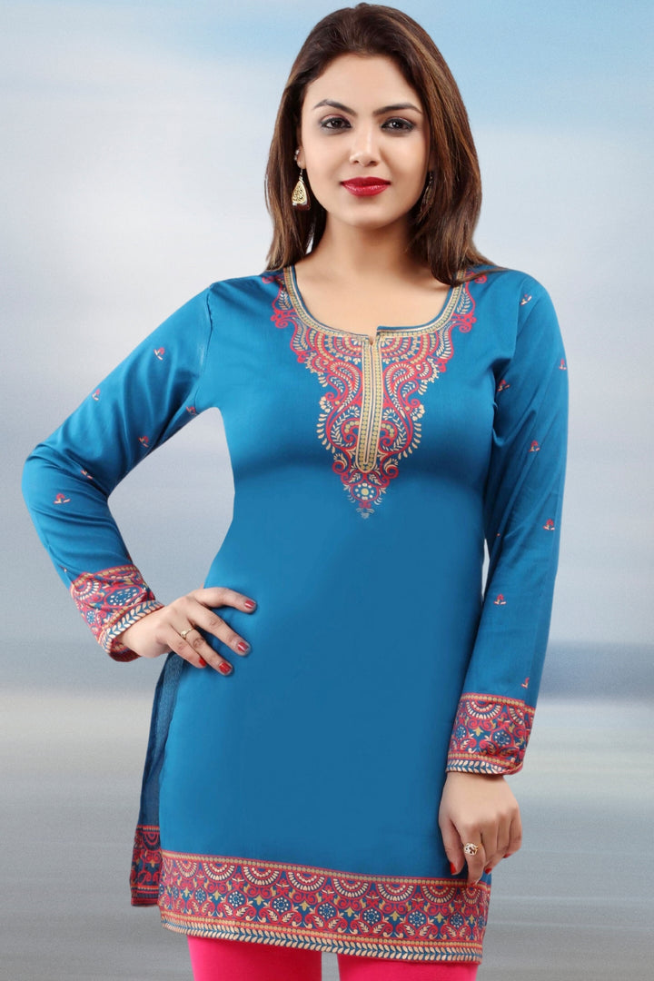 Blue Indian Style Tunics for Women - Elegant Ethnic Tops