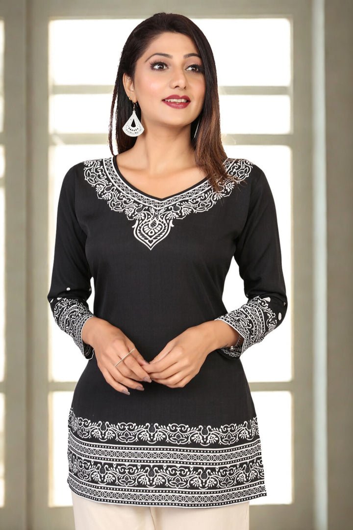 Stylish Black Printed Kurti Top for Women - Shop Trendy Kurtis Online