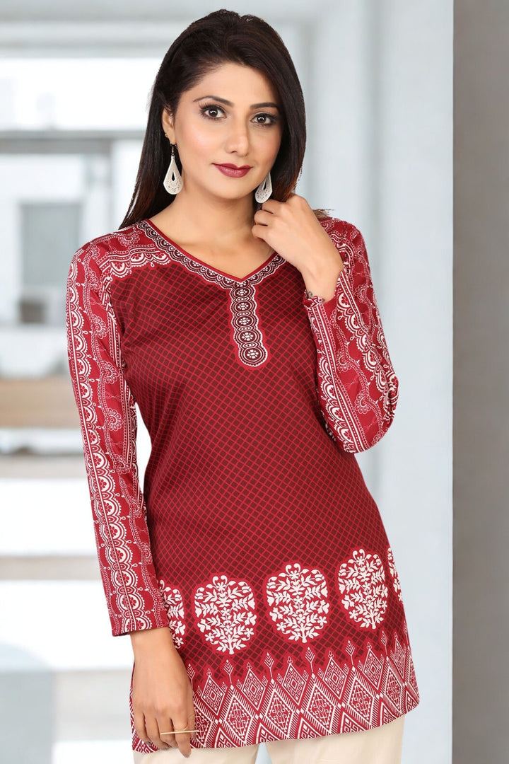 Short Kurti for Women - Indian Clothing (Maroon)