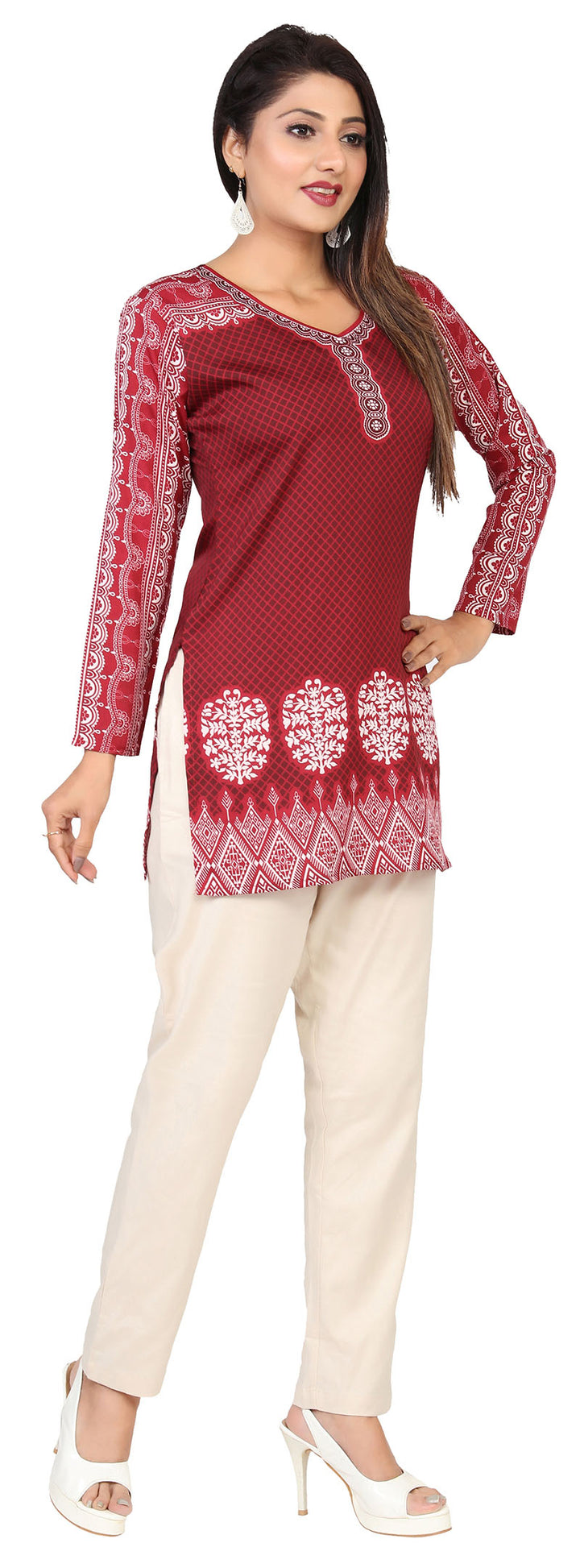 Maroon short kurtis for women