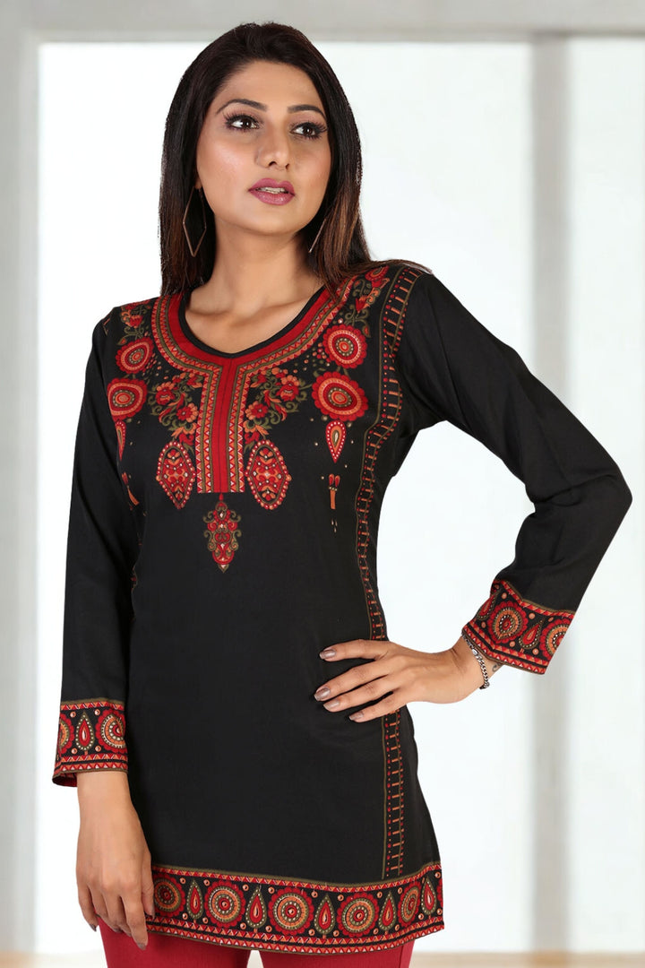 Stylish Black Printed Indian Kurti for Women - Trendy Kurtis Online