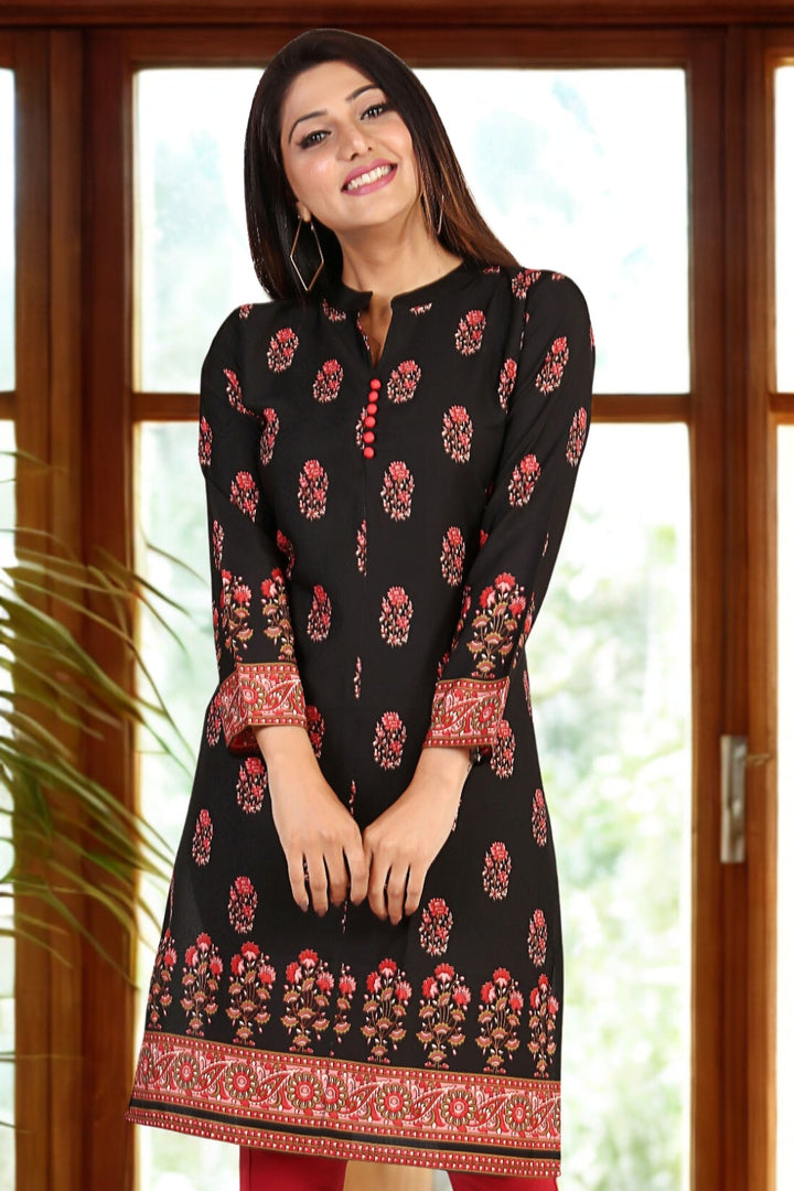 Indian Kurtis for Women Long Tunic Kurta Tops (Black)