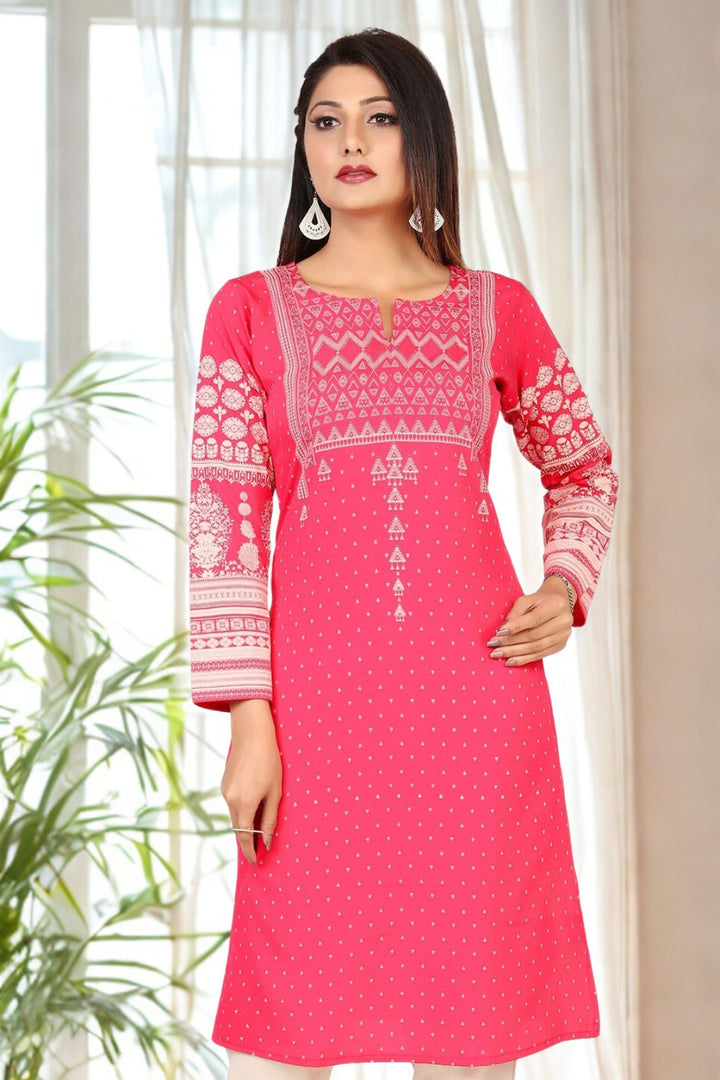 Indian Kurta for Women Long Tunic Tops (Pink)