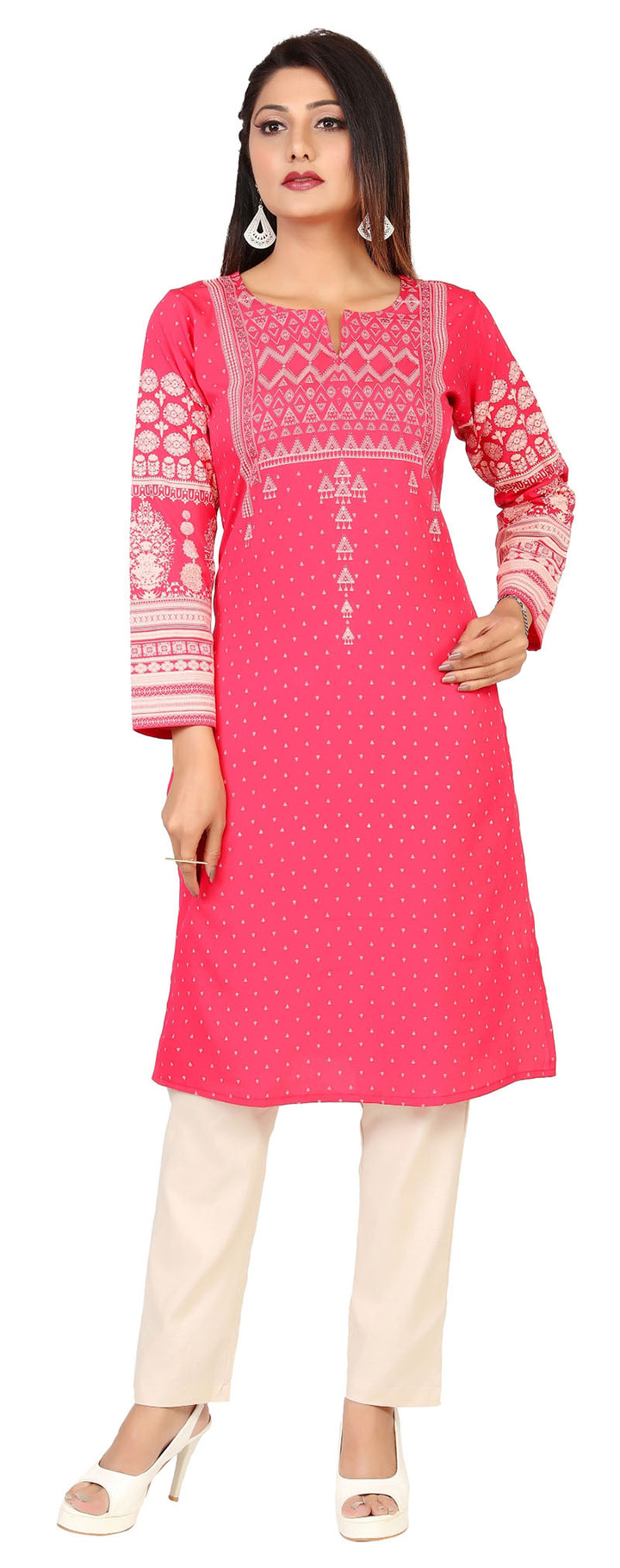 Pink long indian tunic top kurta for women