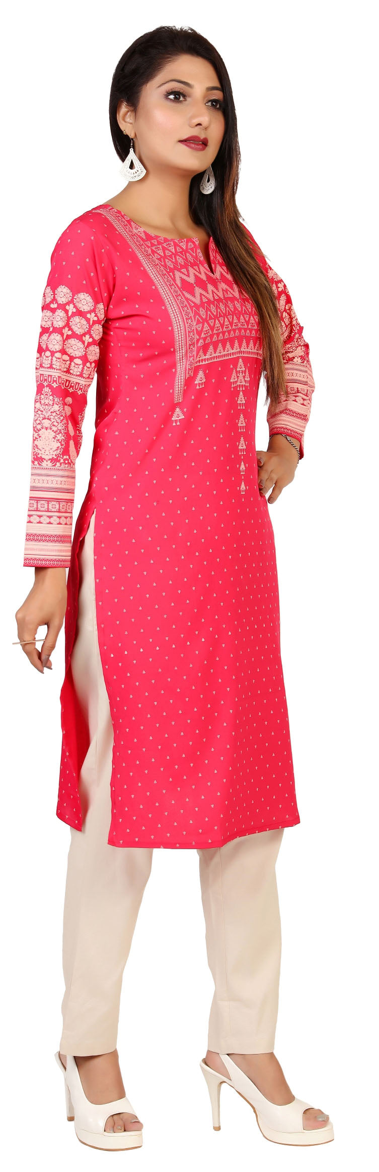 Pink long indian tunic top kurta for women