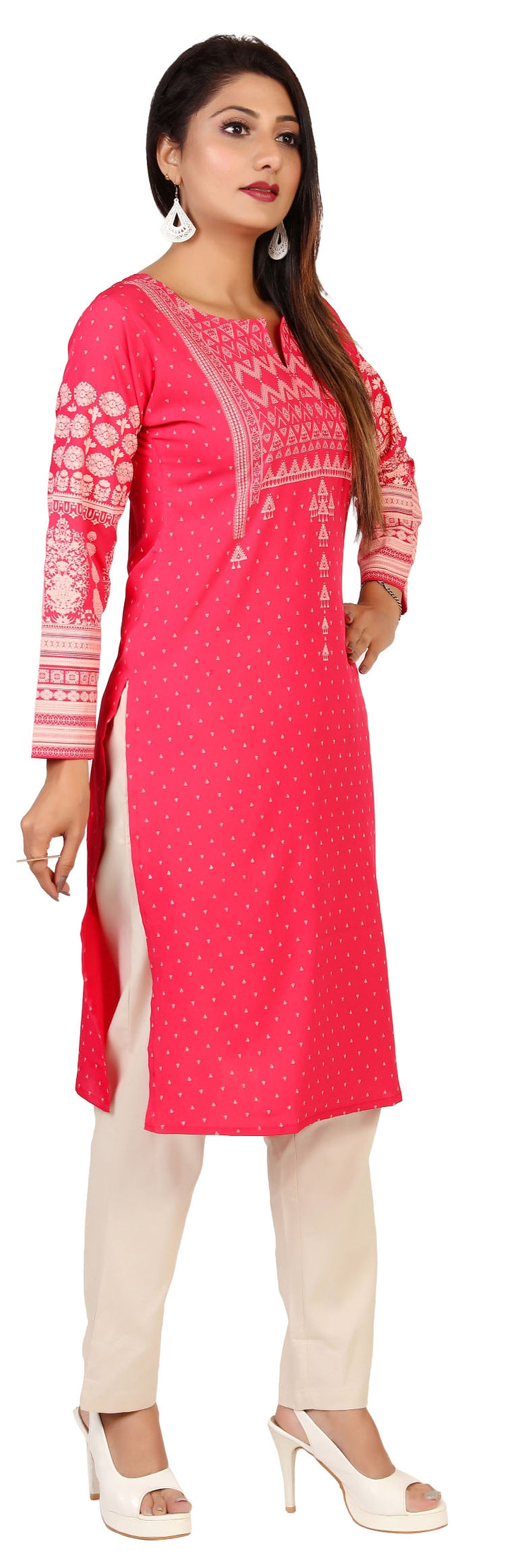 Pink long indian tunic top kurta for women