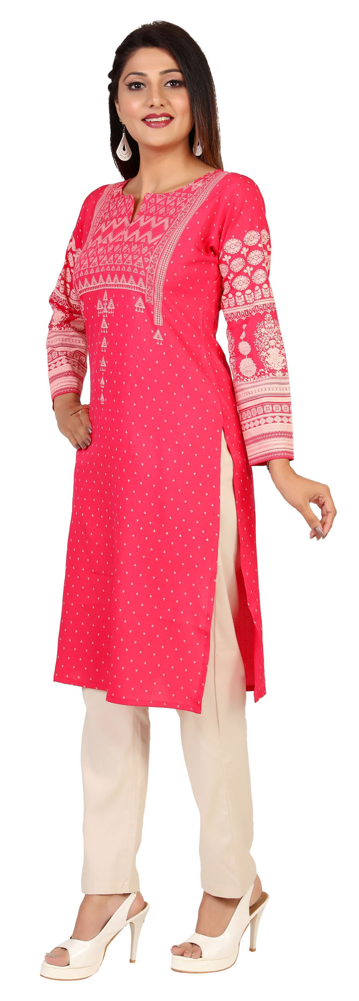 Pink long indian tunic top kurta for women