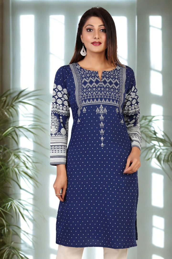 Indian Kurta for Women Long Tunic Tops (Blue)