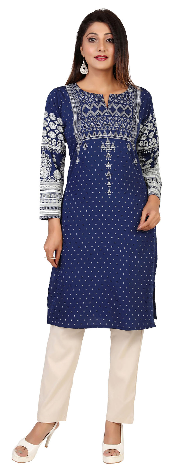 Blue long indian tunic top kurta for women