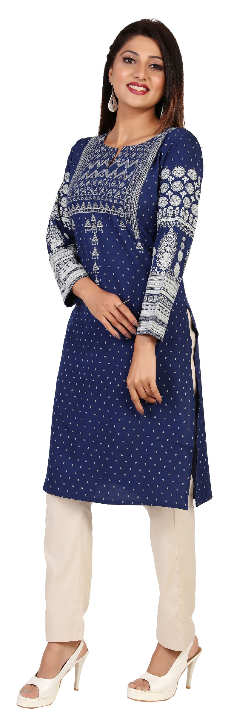 Blue long indian tunic top kurta for women