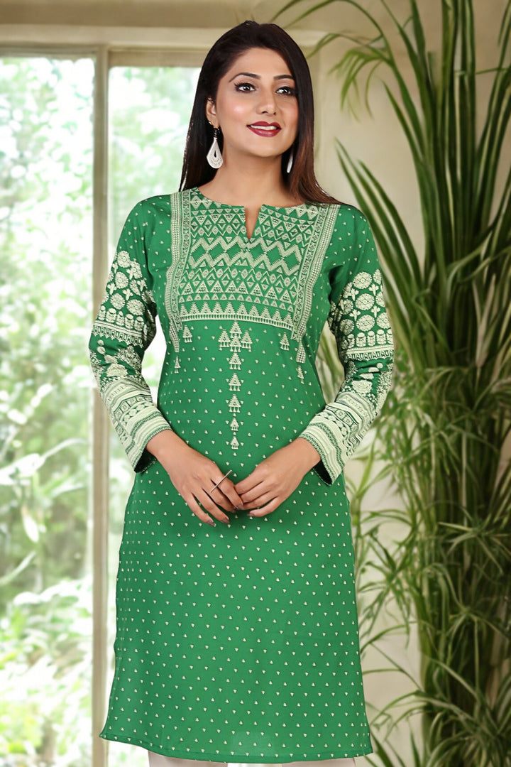 Indian Kurta for Women Long Tunic Tops (Green)