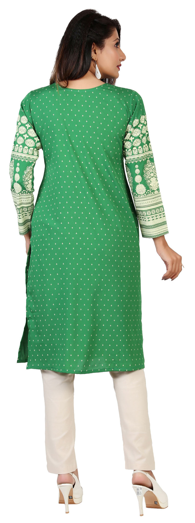 Green long indian tunic top kurta for women