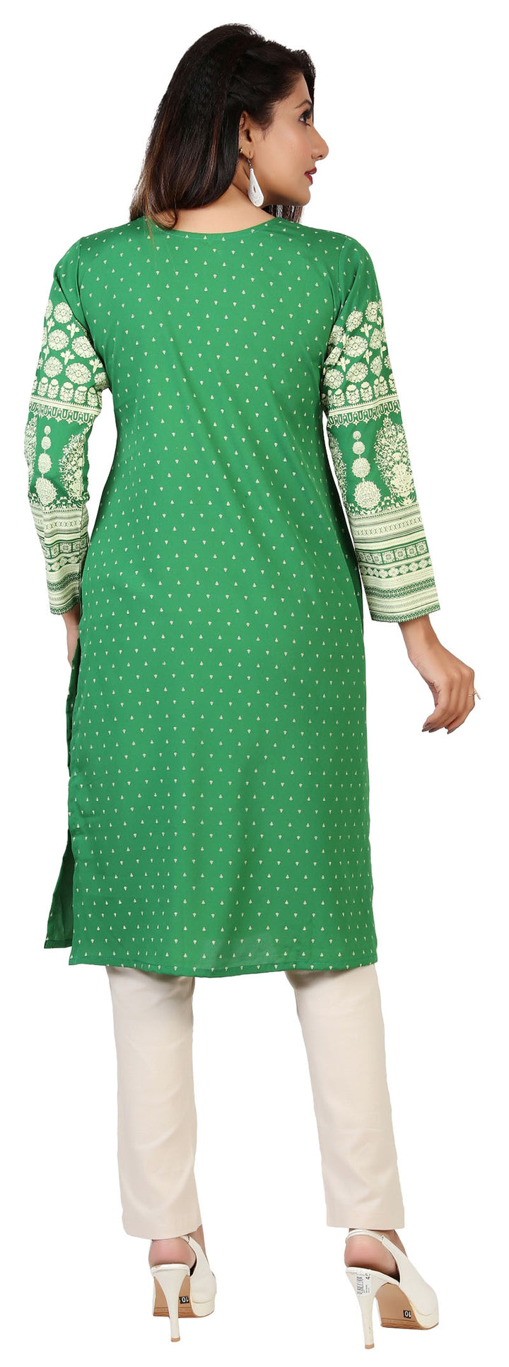 Green long indian tunic top kurta for women