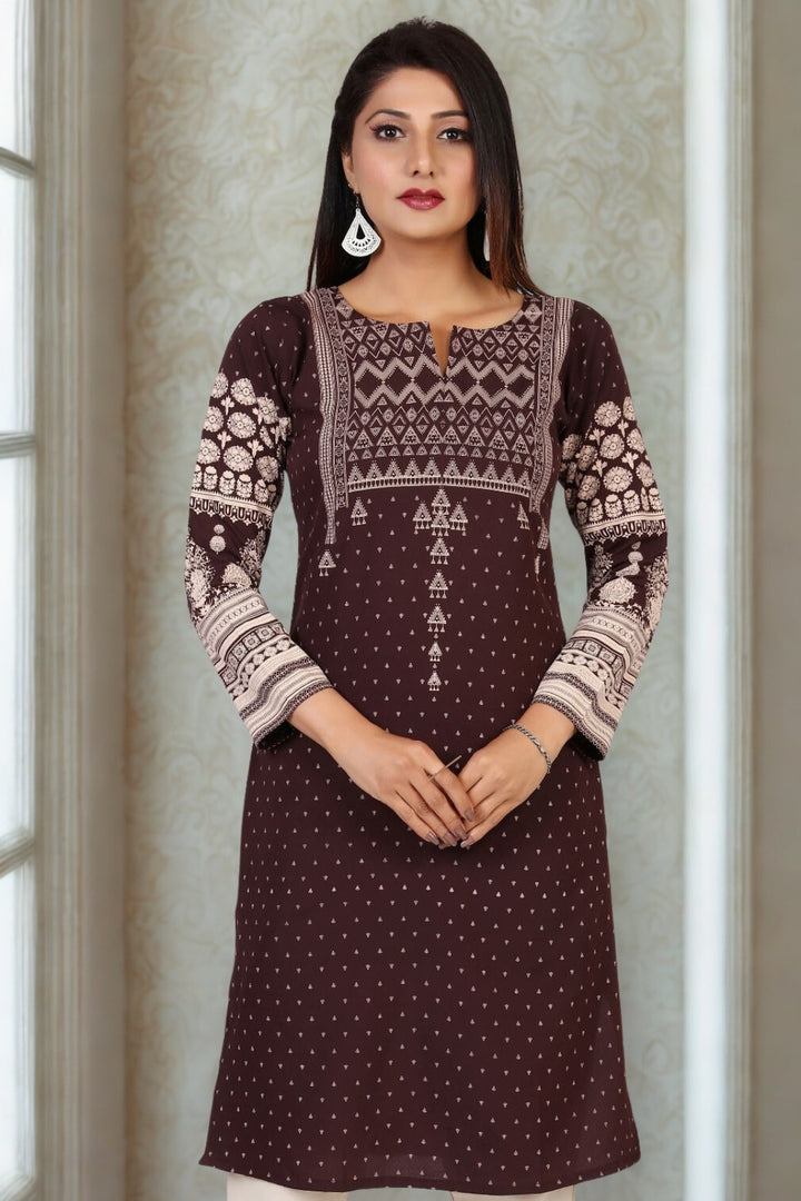 Indian Kurta for Women Long Tunic Tops (Chocolate)